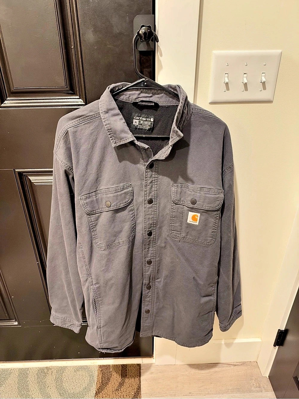 Carhartt Rugged Flex Relaxed Fit Canvas Fleece-Lined Shirt Jac Shirt Jac Gray XL